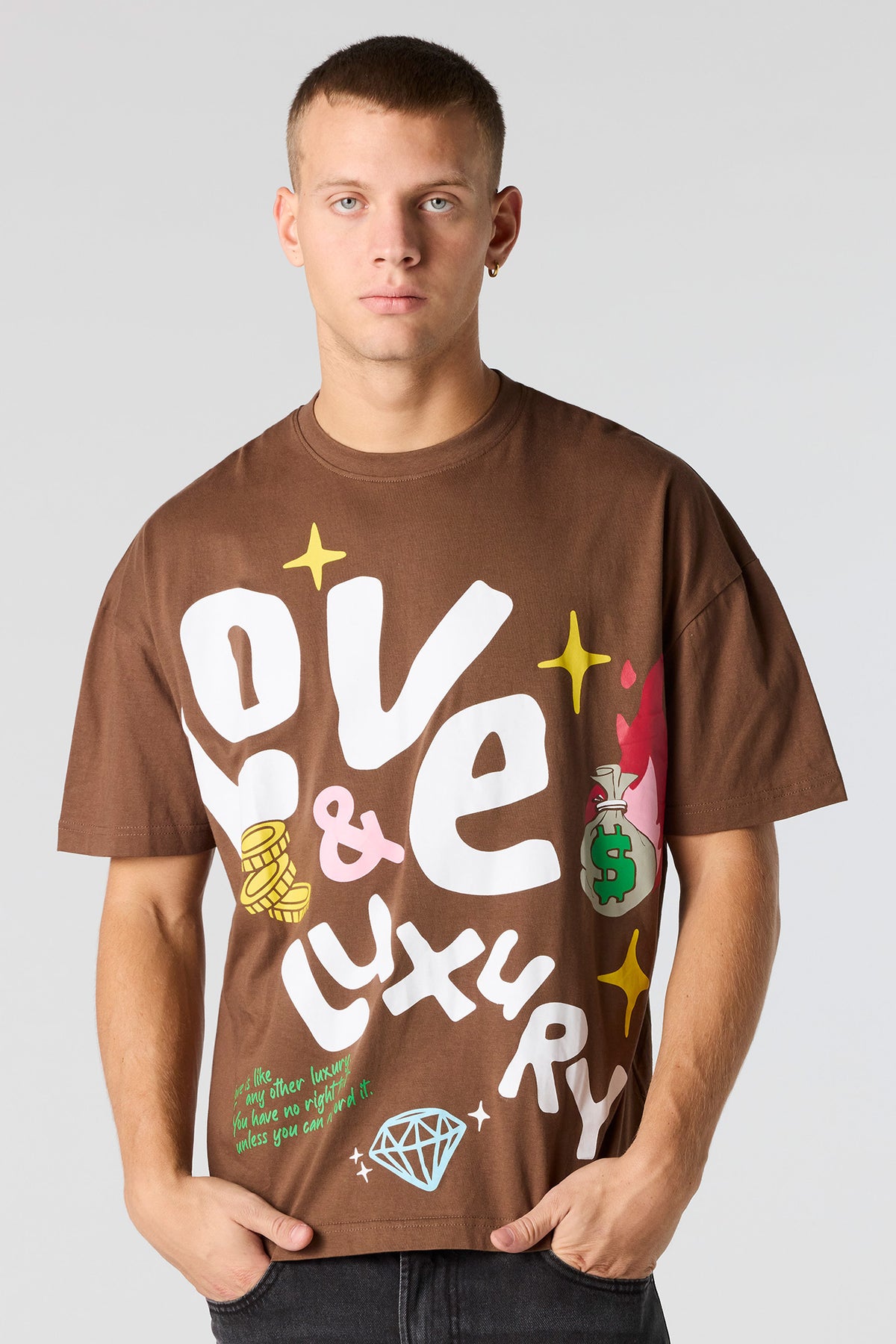 Premium Heavyweight Cotton Love & Luxury Graphic T-Shirt - Brown