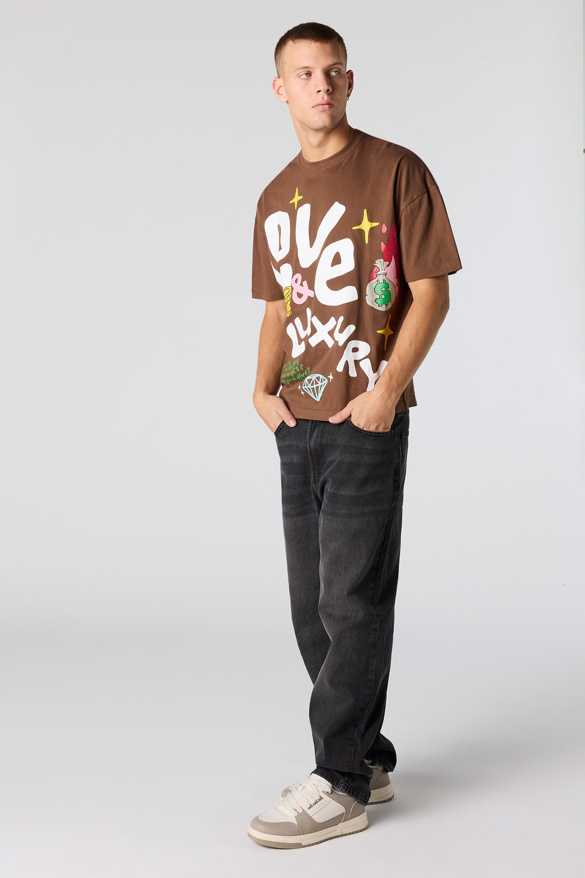 Alt View 3. Premium Heavyweight Cotton Love & Luxury Graphic T-Shirt - Brown
