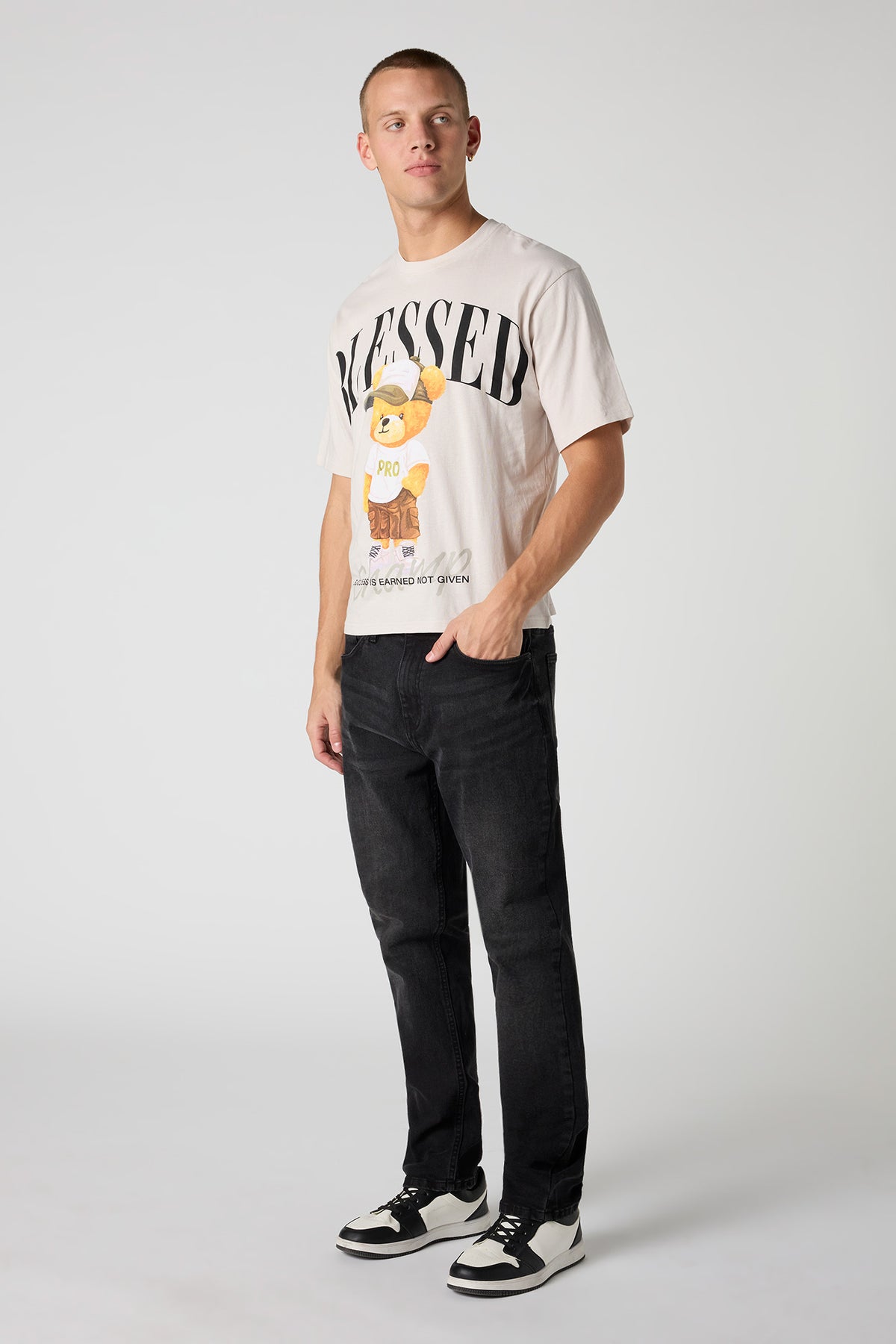Alt View 3. Premium Heavyweight Cotton Blessed Graphic T-Shirt - Oatmeal