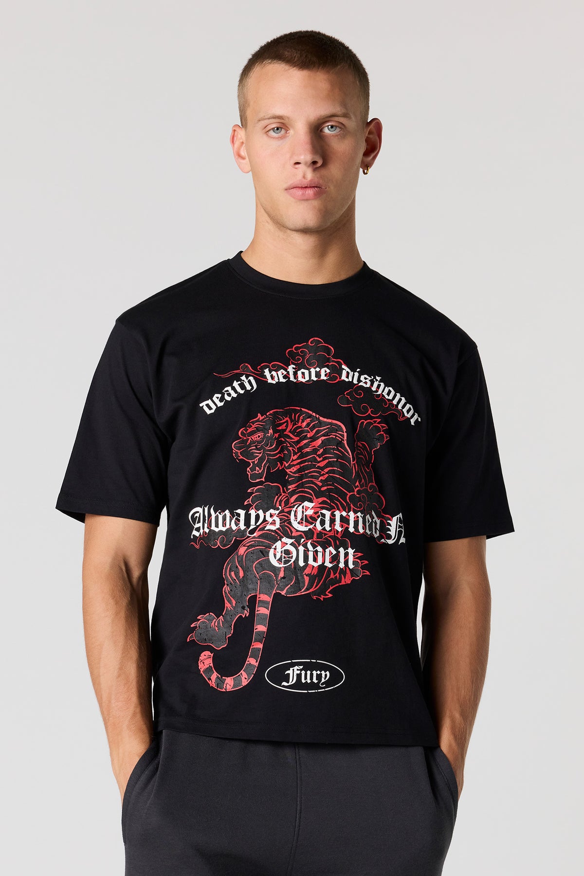 Tiger Puff Print T-Shirt - Black