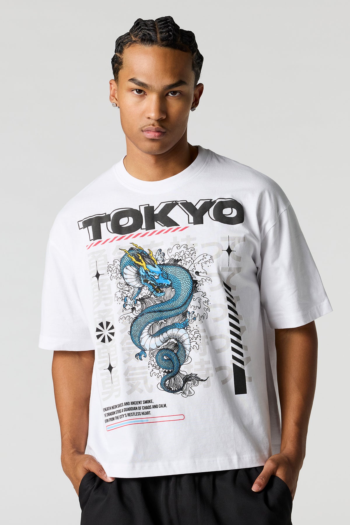 T-shirt décontracté à imprimé Dragon en relief