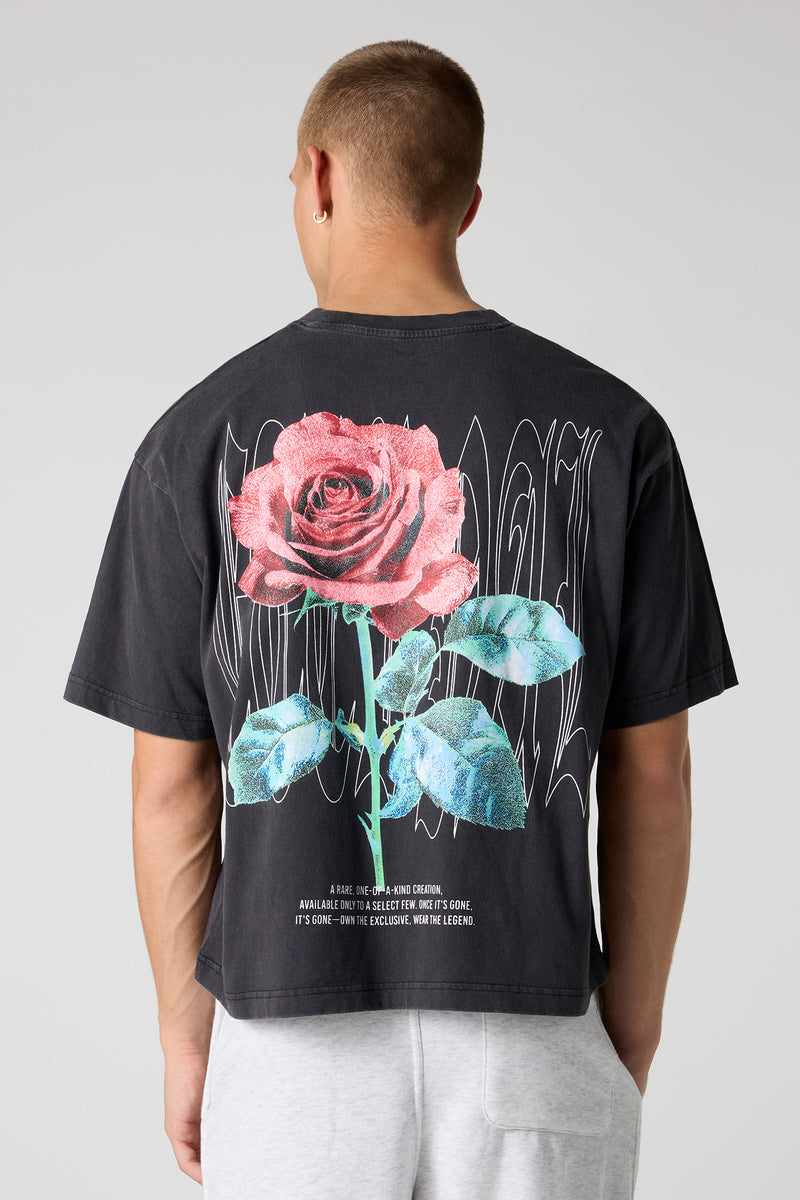 T-shirt carré délavé à imprimé Rose