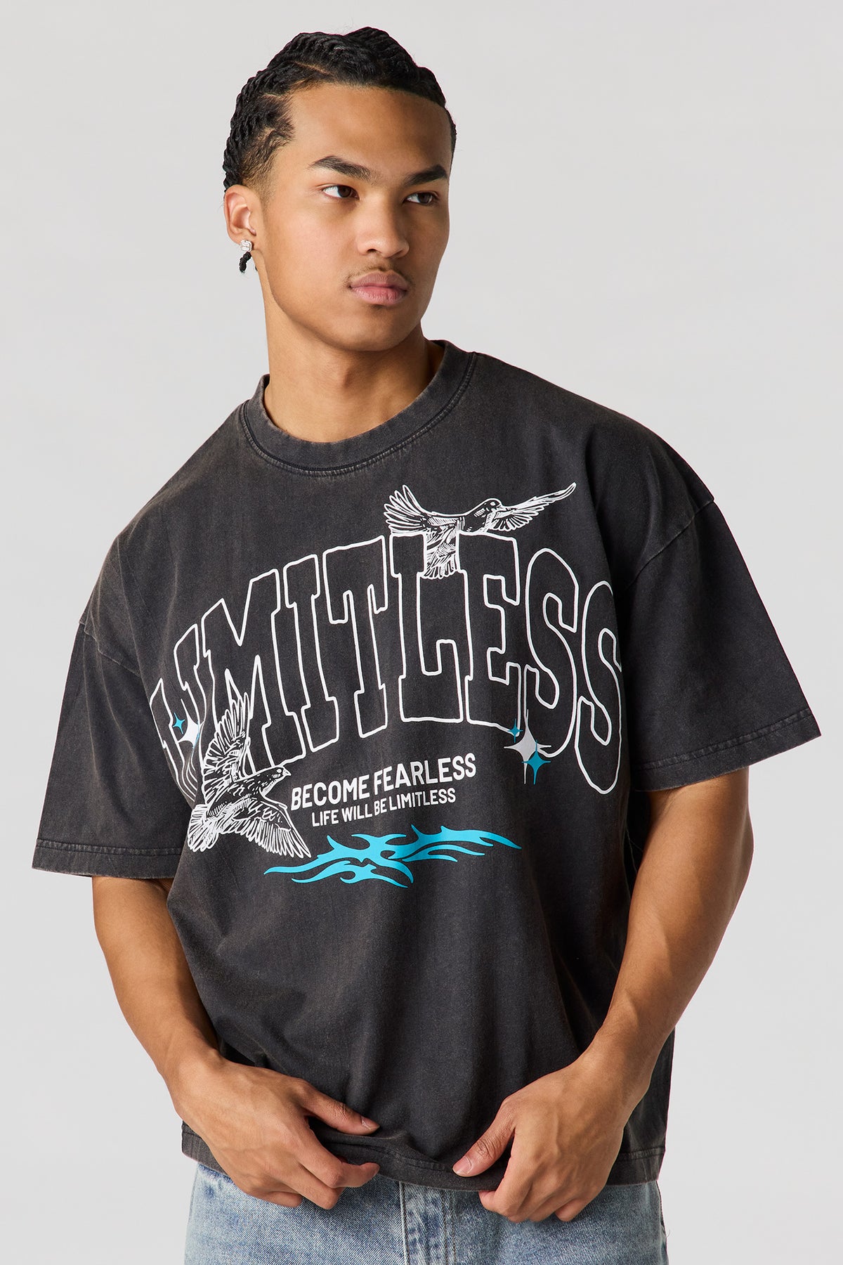 T-shirt décontracté délavé à imprimé Limitless