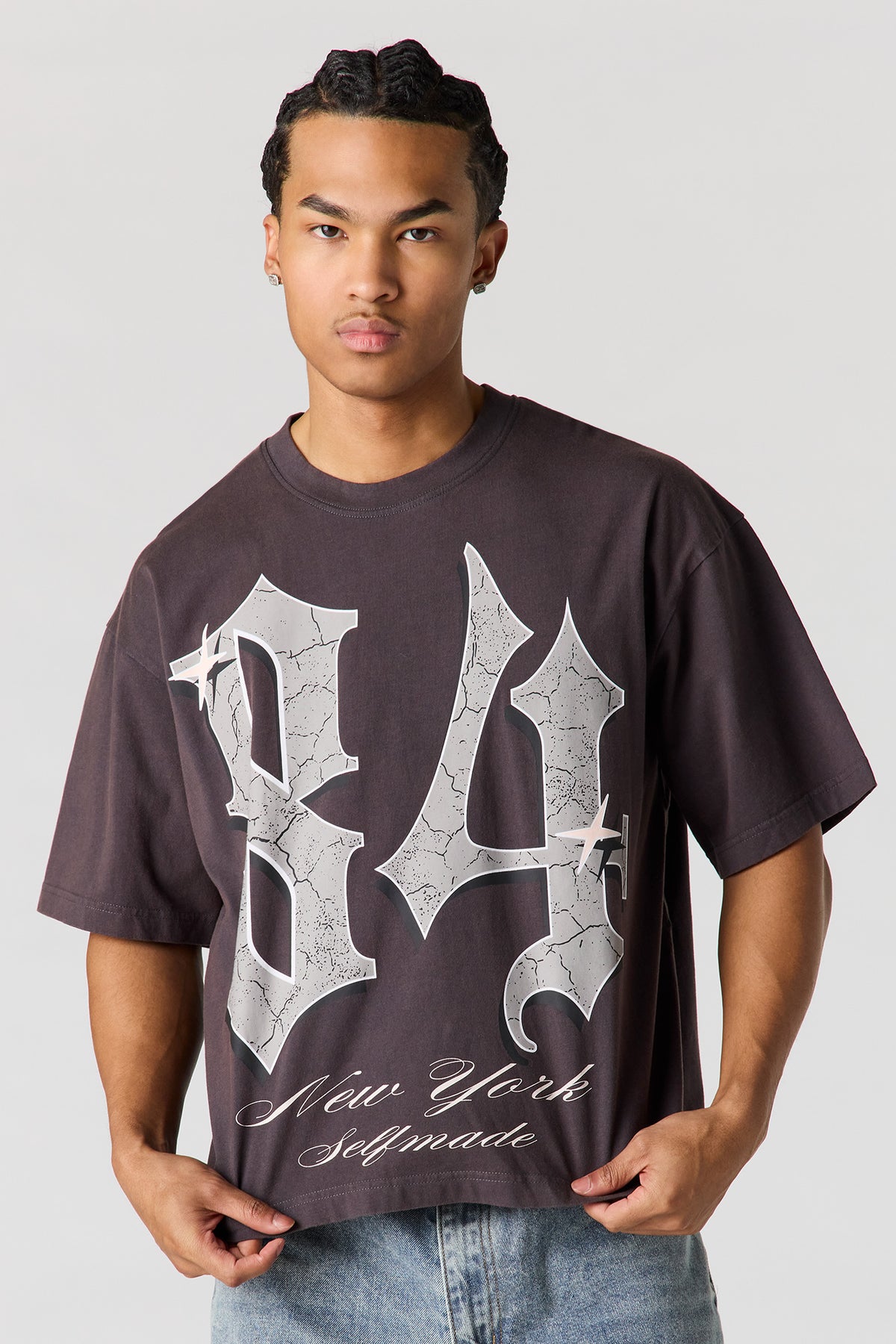 T-shirt carré délavé à imprimé 84