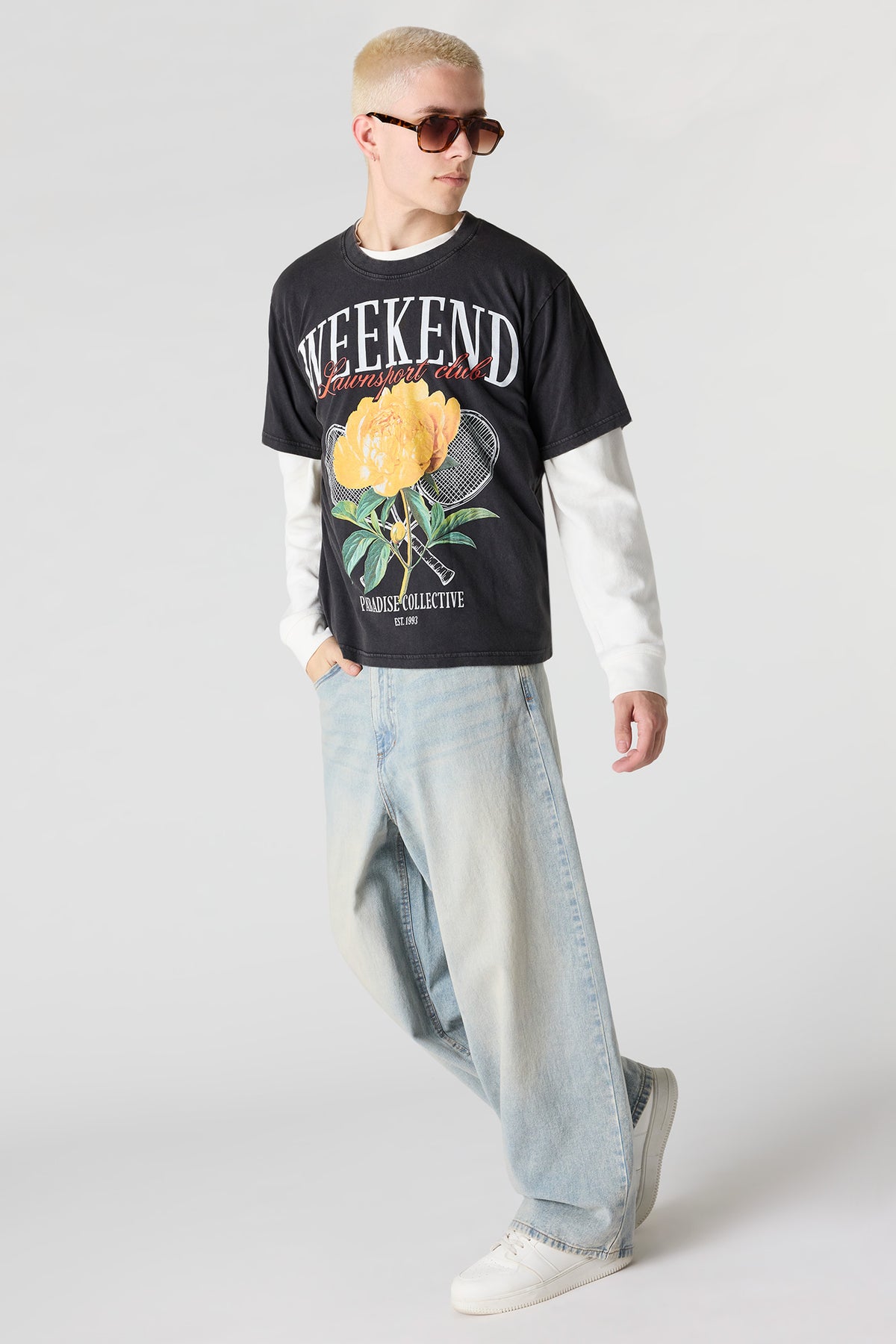 Alt View 3. Club Graphic Washed T-Shirt - Black