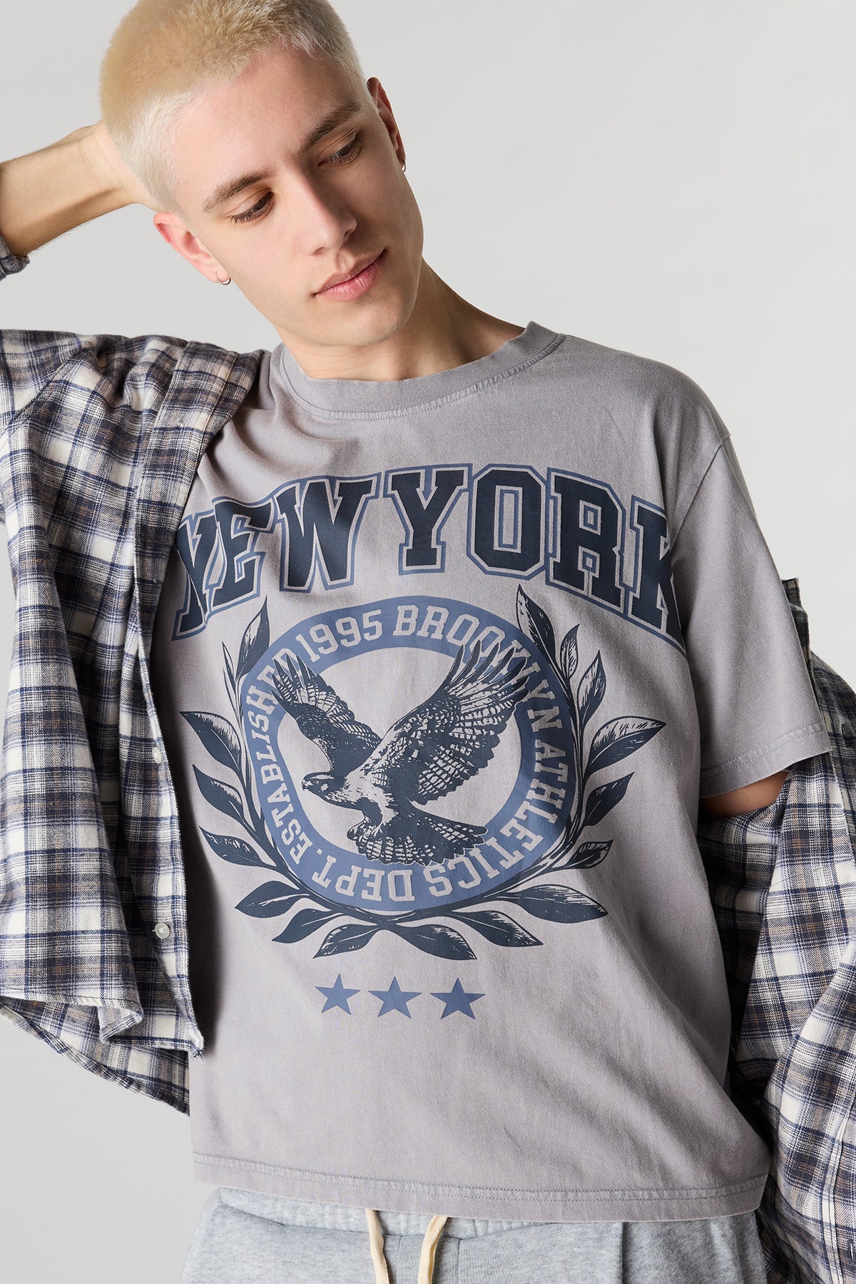 T-shirt délavé à imprimé New York