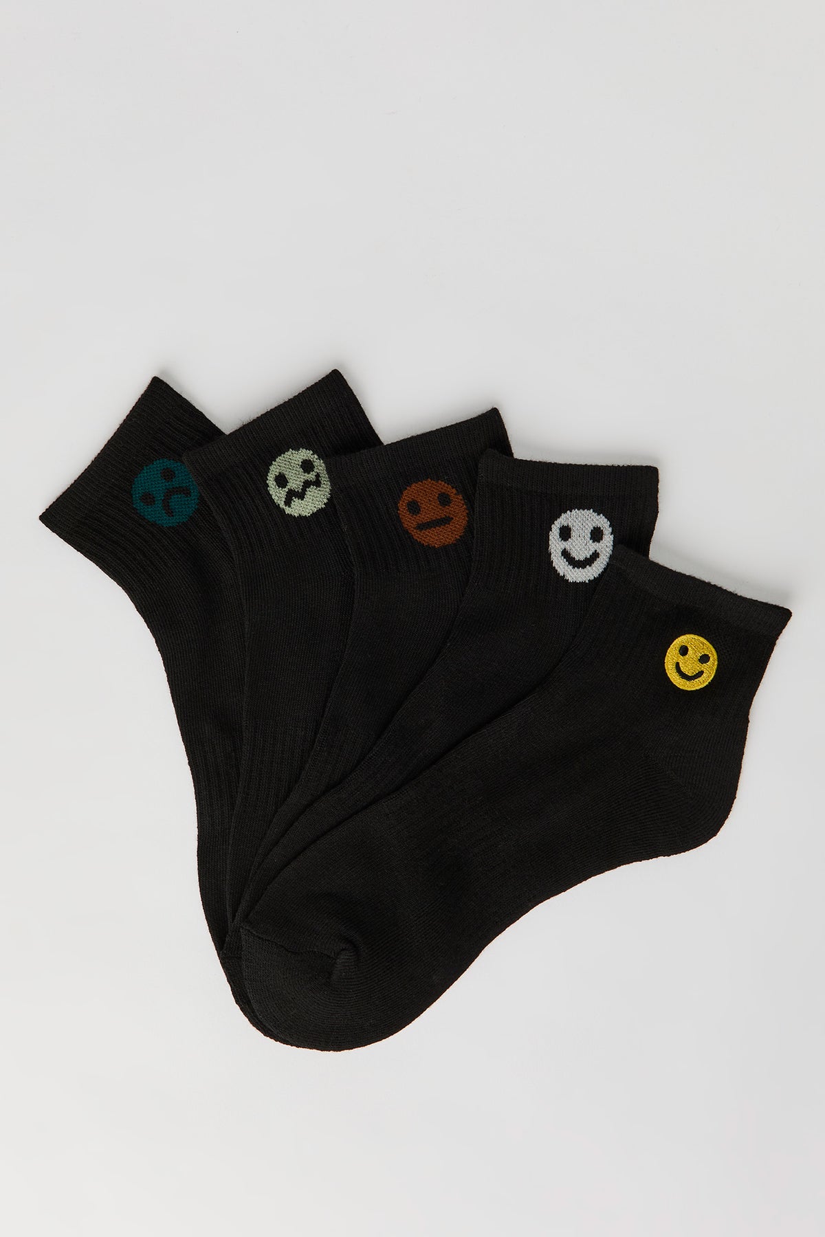 Smiley Quarter Socks (5 Pack) - Black