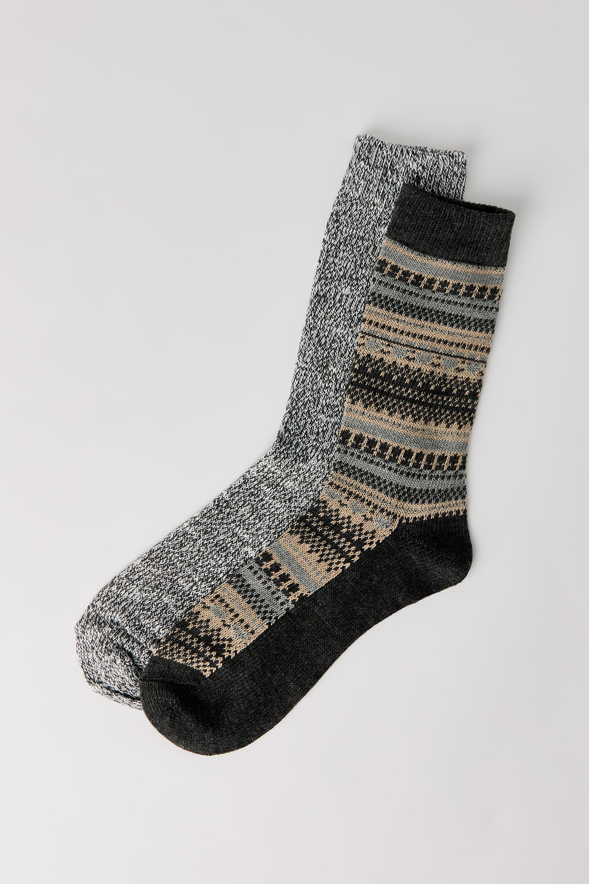 Jacquard Knit Crew Sock (2 Pack) - Light Grey