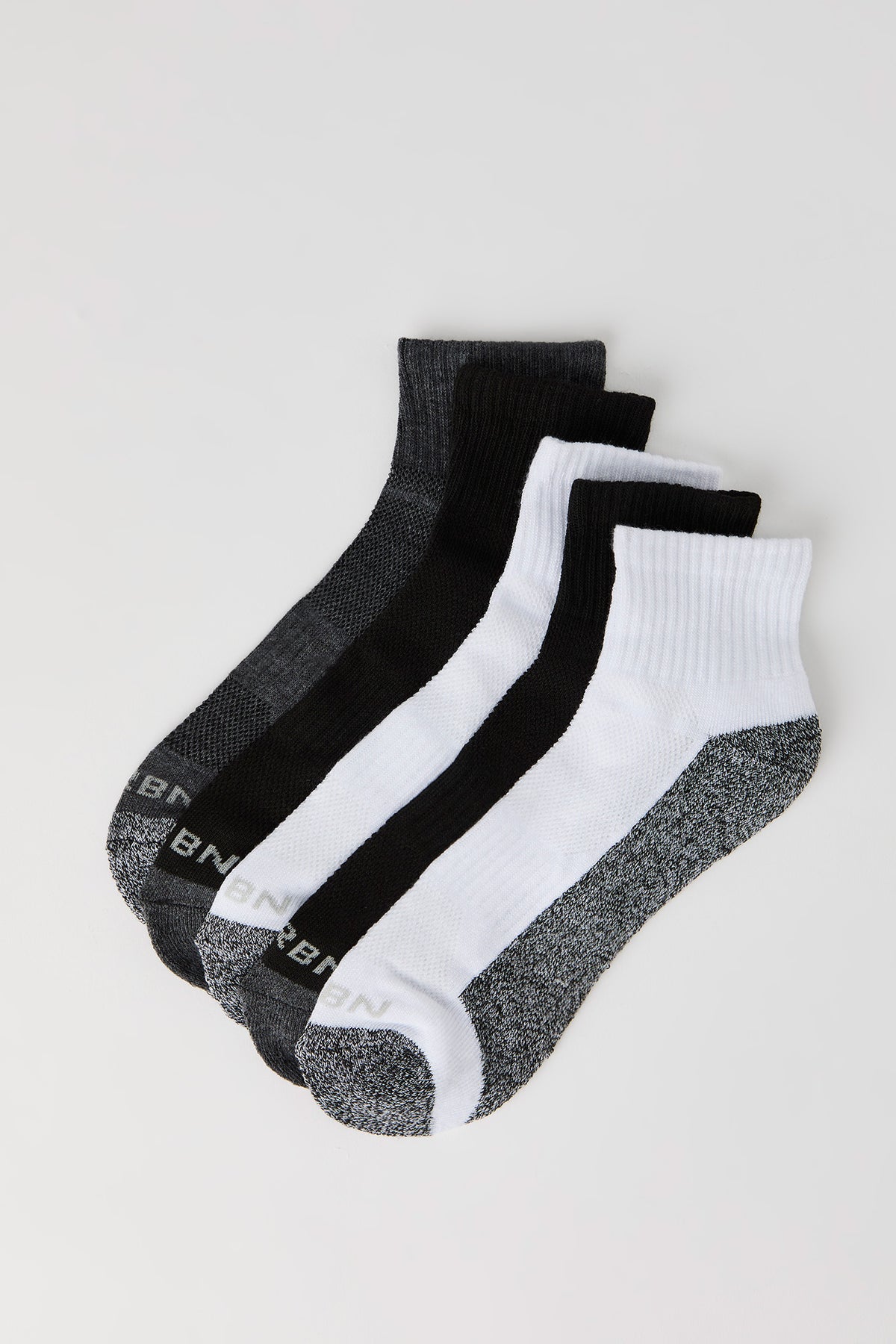 Jacquard Knit Quarter Socks (5 Pack) - Black with White
