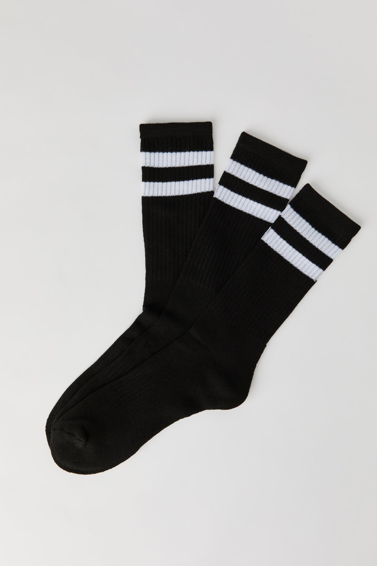 Striped Crew Socks (3 Pack) - Black