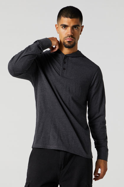 Hooded on sale henley shirt