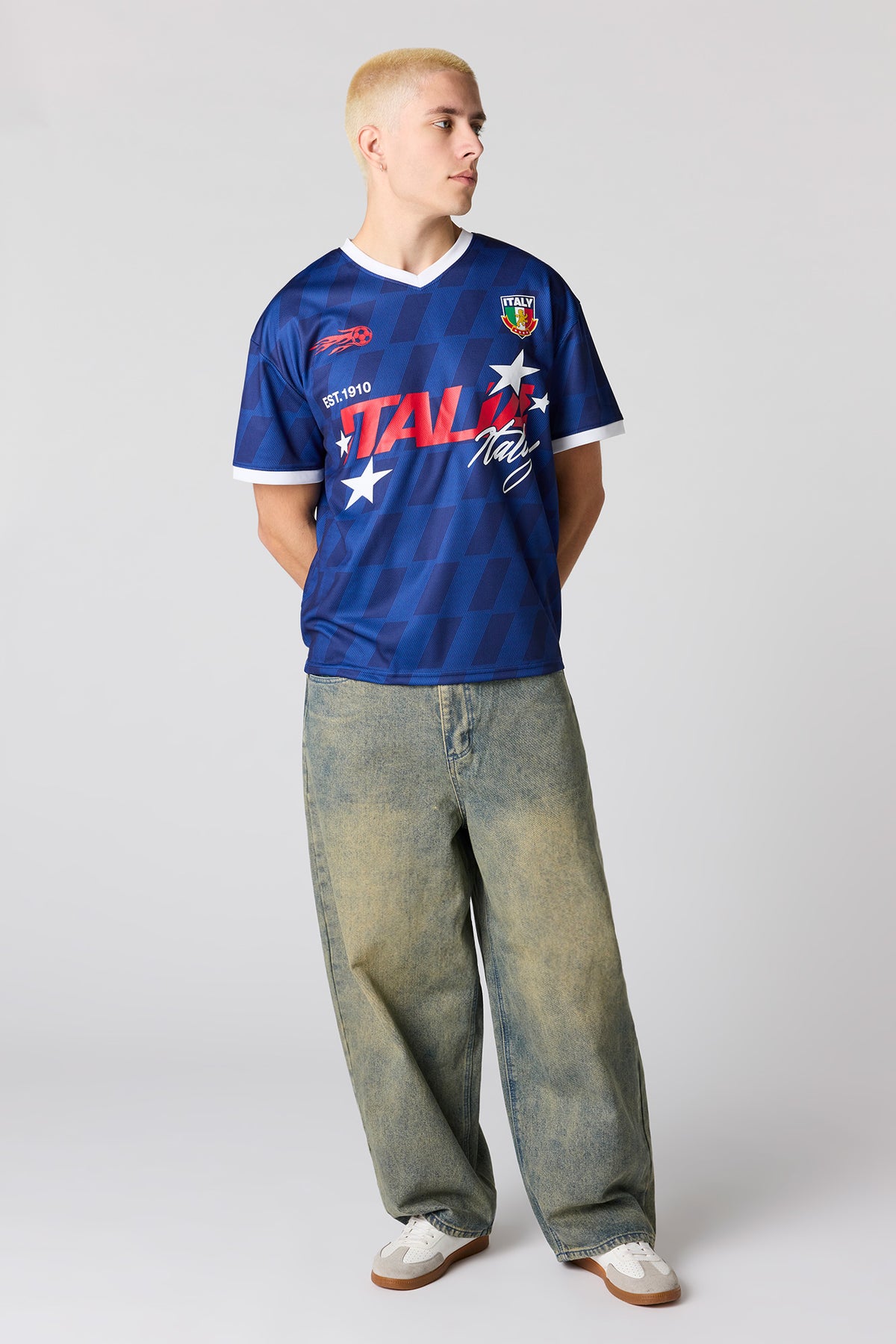 Alt View 3. Italy Graphic Mesh Soccer Jersey - Blue