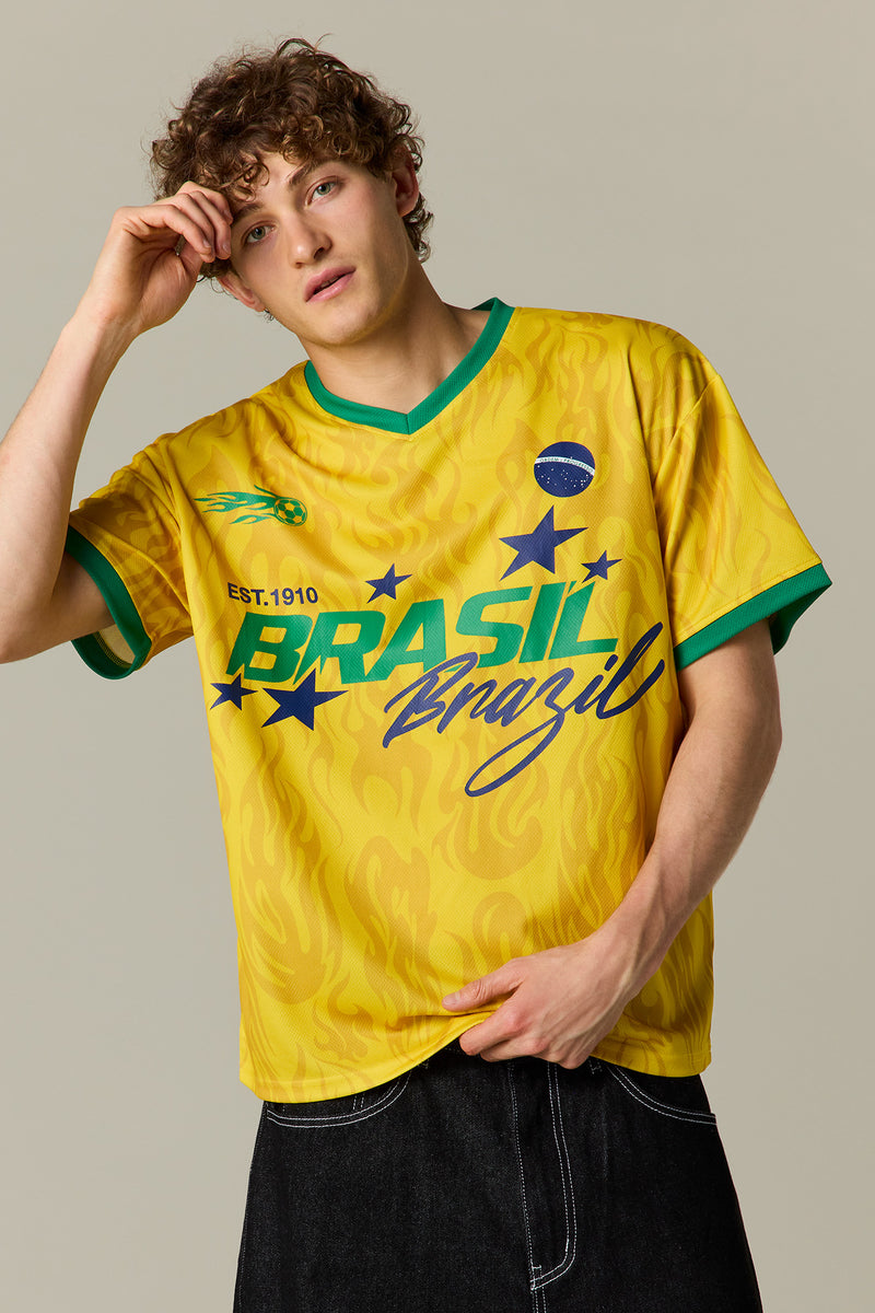 Jersey de soccer en filet à imprimé Brésil