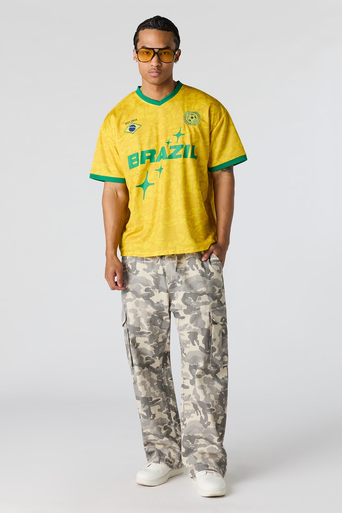 Alt View 3. Brazil Graphic Mesh Jersey - Yellow