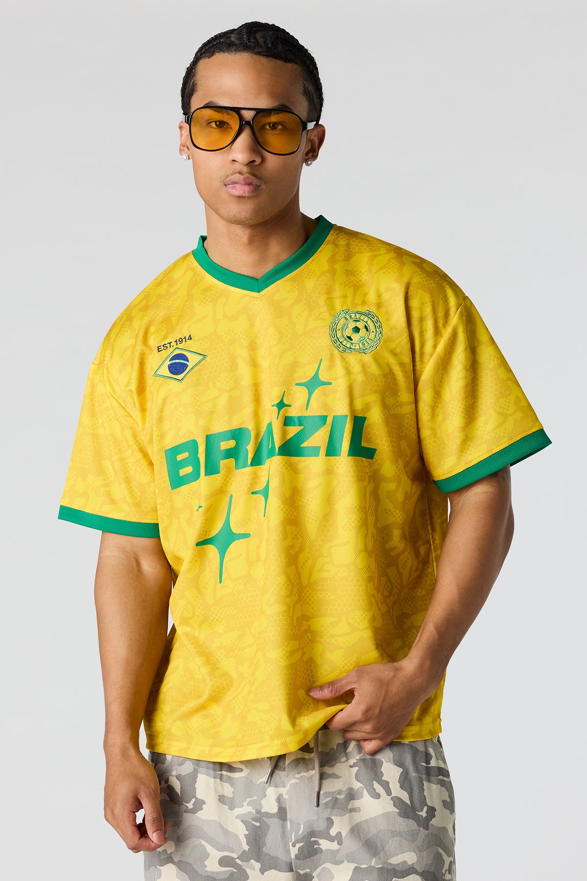 Alt View 4. Brazil Graphic Mesh Jersey - Yellow