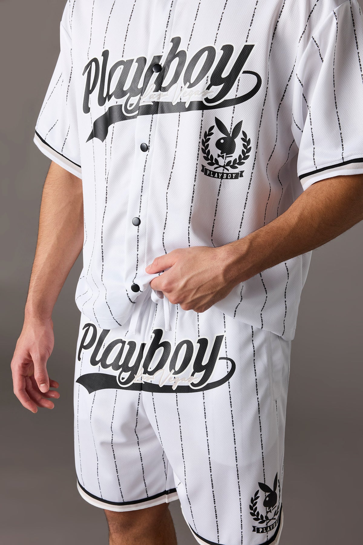 Alt View 4. Playboy Mesh Baseball Jersey - White