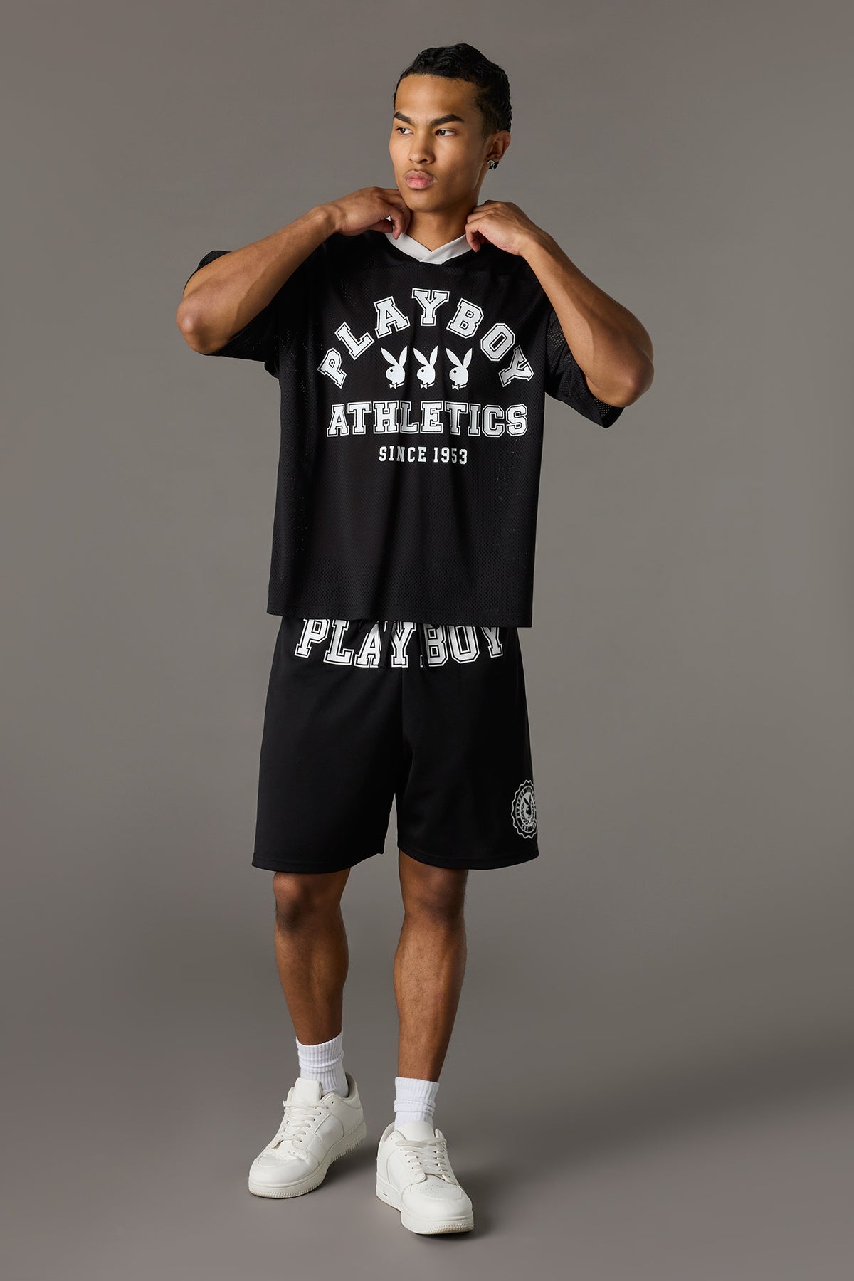 Alt View 2. Playboy Graphic Mesh Short - Black