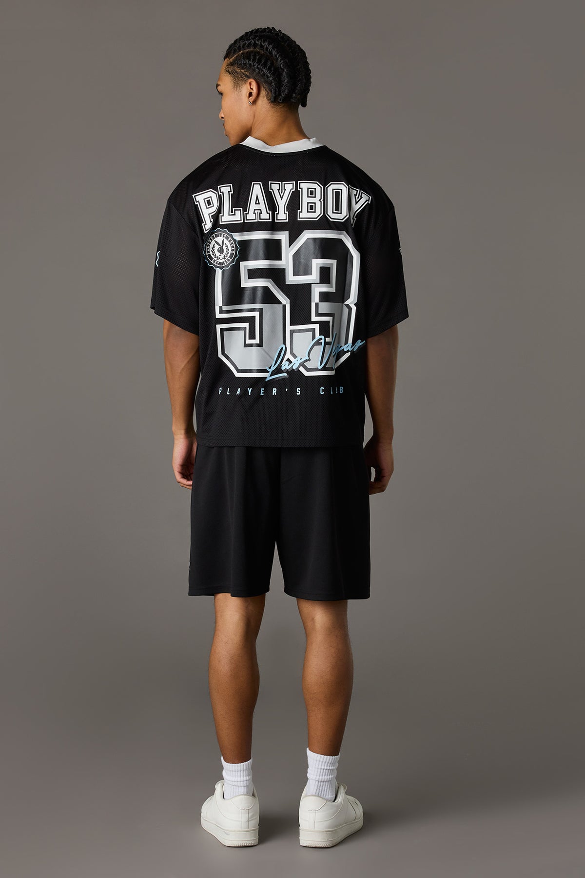 Alt View 3. Playboy Graphic Mesh Short - Black