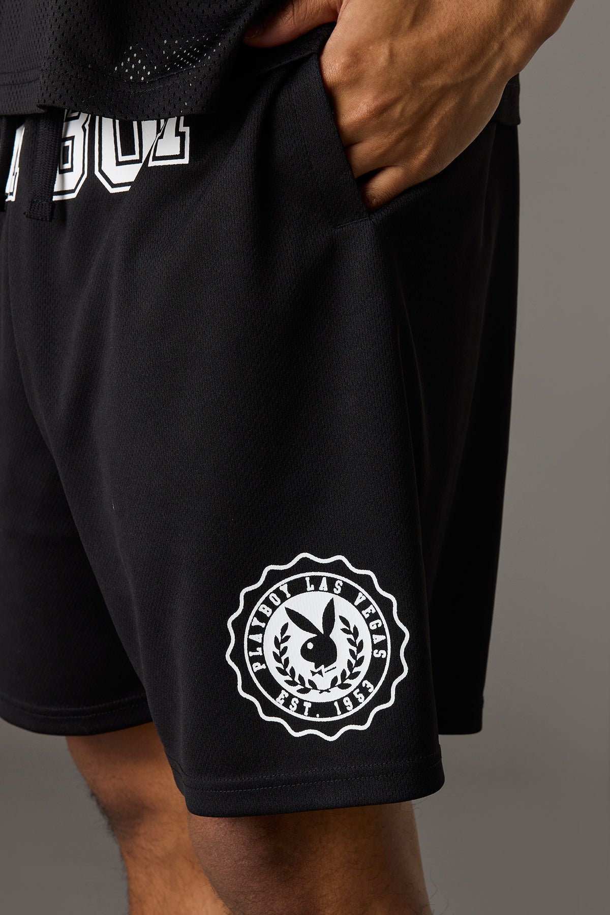 Alt View 4. Playboy Graphic Mesh Short - Black