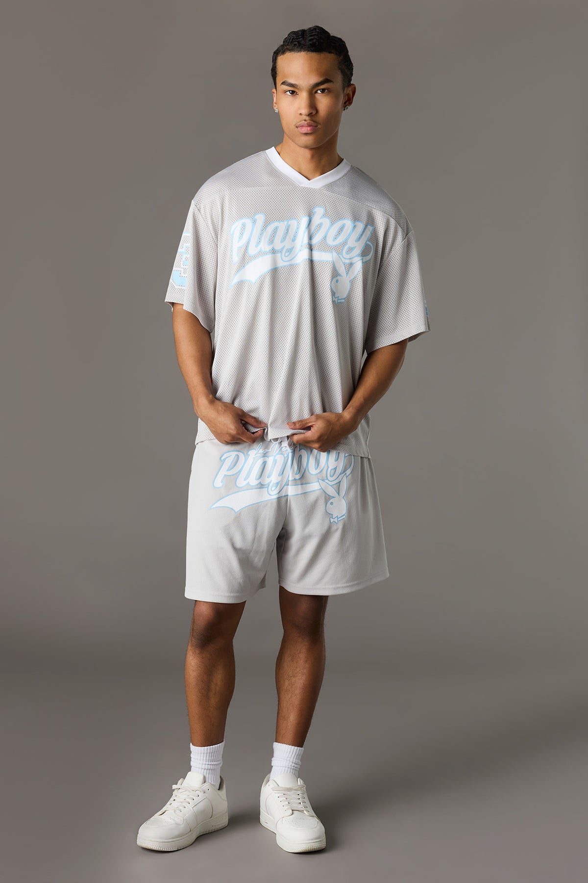 Alt View 2. Playboy Graphic Mesh Short - Light Grey