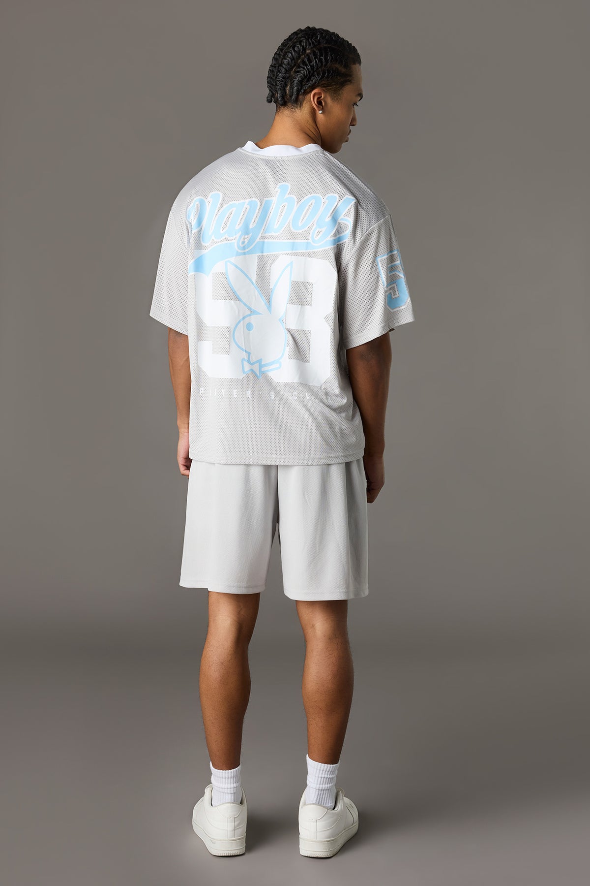 Alt View 3. Playboy Graphic Mesh Short - Light Grey