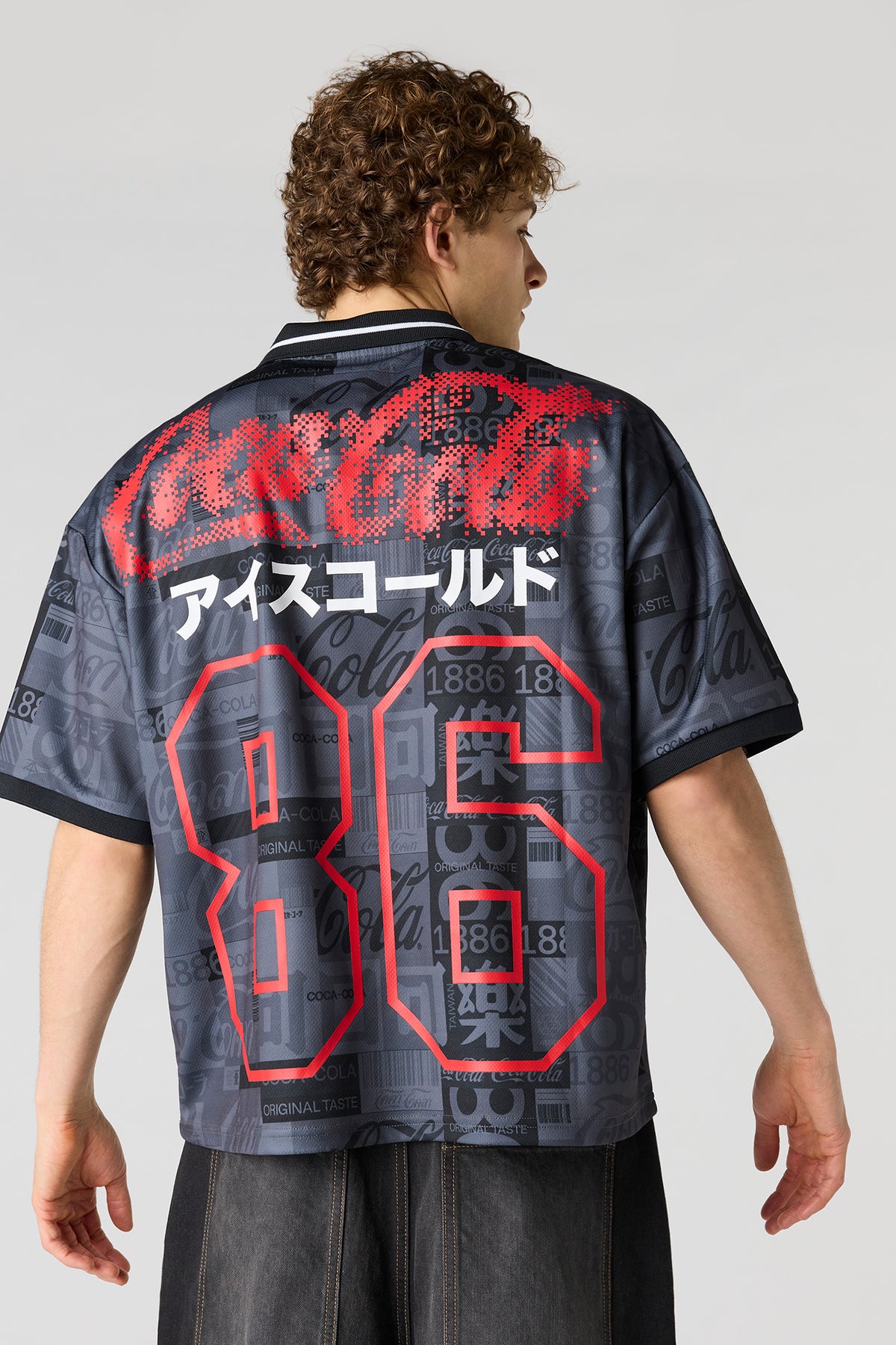 Alt View 2. Coca-Cola Print Mesh Soccer Jersey - Black