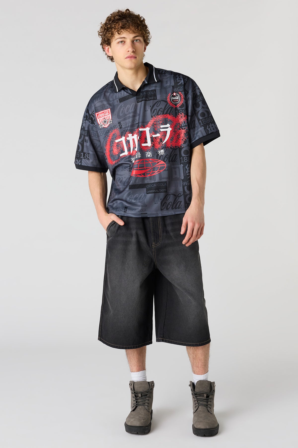 Alt View 3. Coca-Cola Print Mesh Soccer Jersey - Black