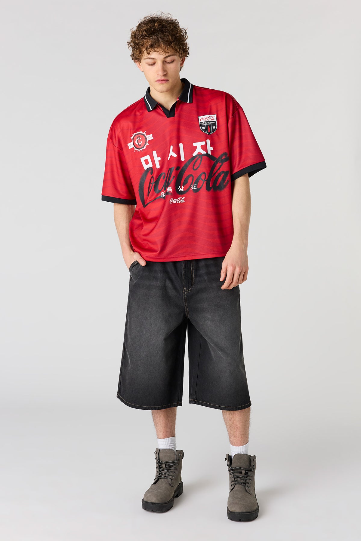 Alt View 3. Coca-Cola Print Mesh Soccer Jersey - Red