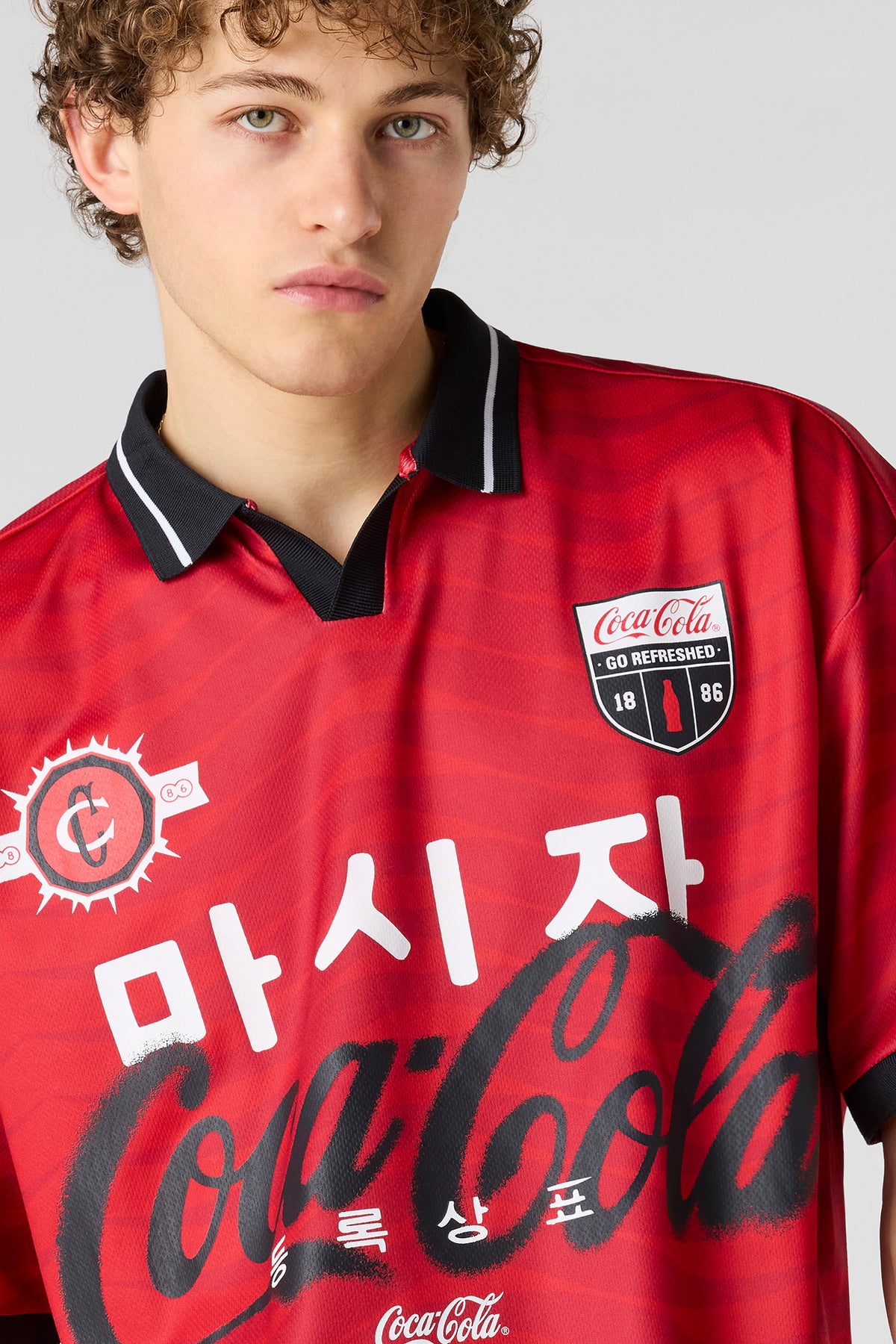 Alt View 4. Coca-Cola Print Mesh Soccer Jersey - Red