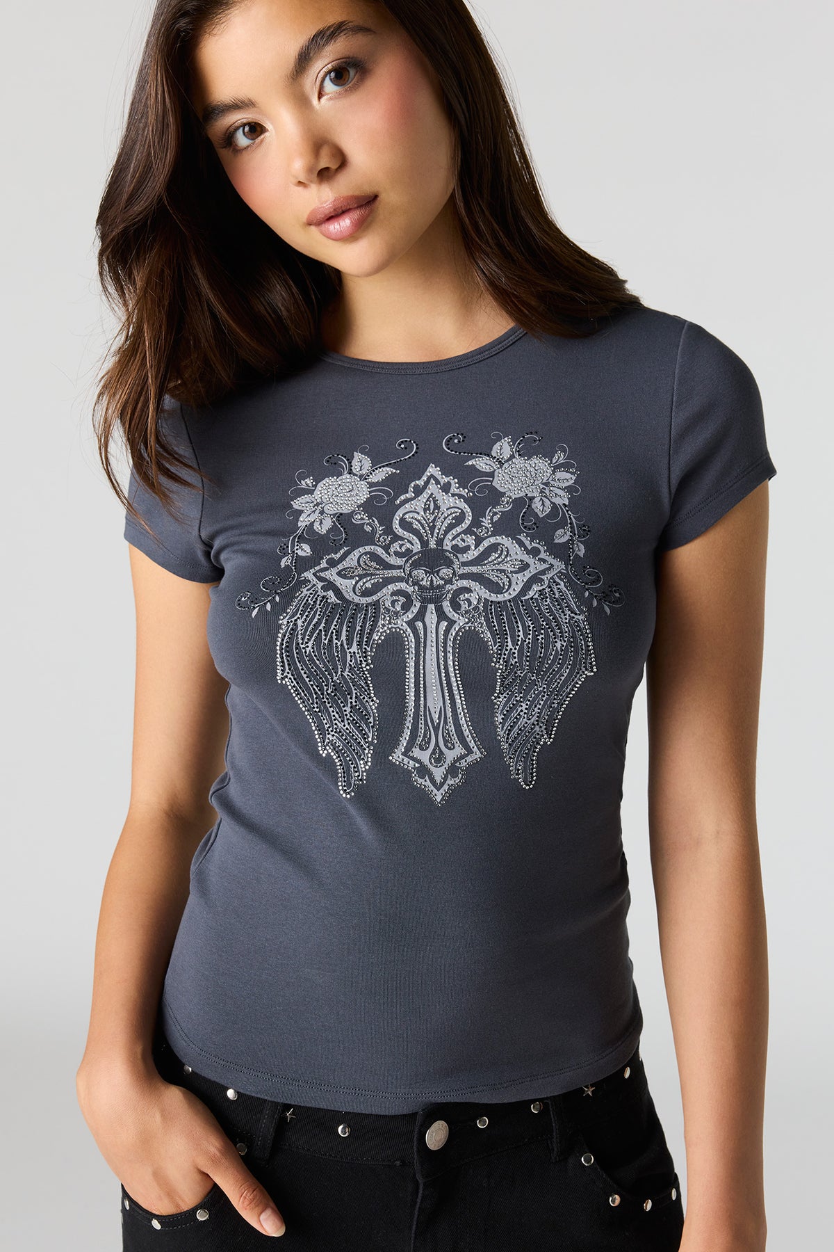Vue alternative 4. T-shirt ajusté à imprimé avec pierres du Rhin