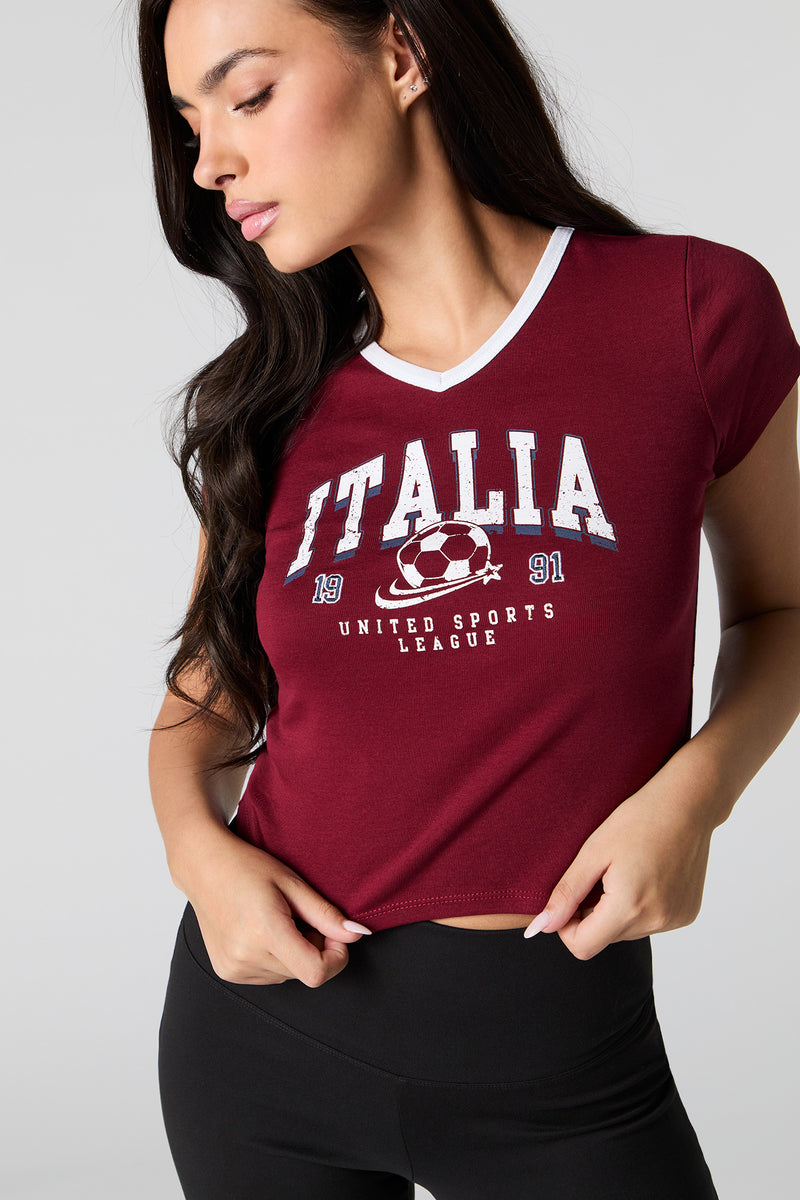 T-shirt à col en V et imprimé Sporty