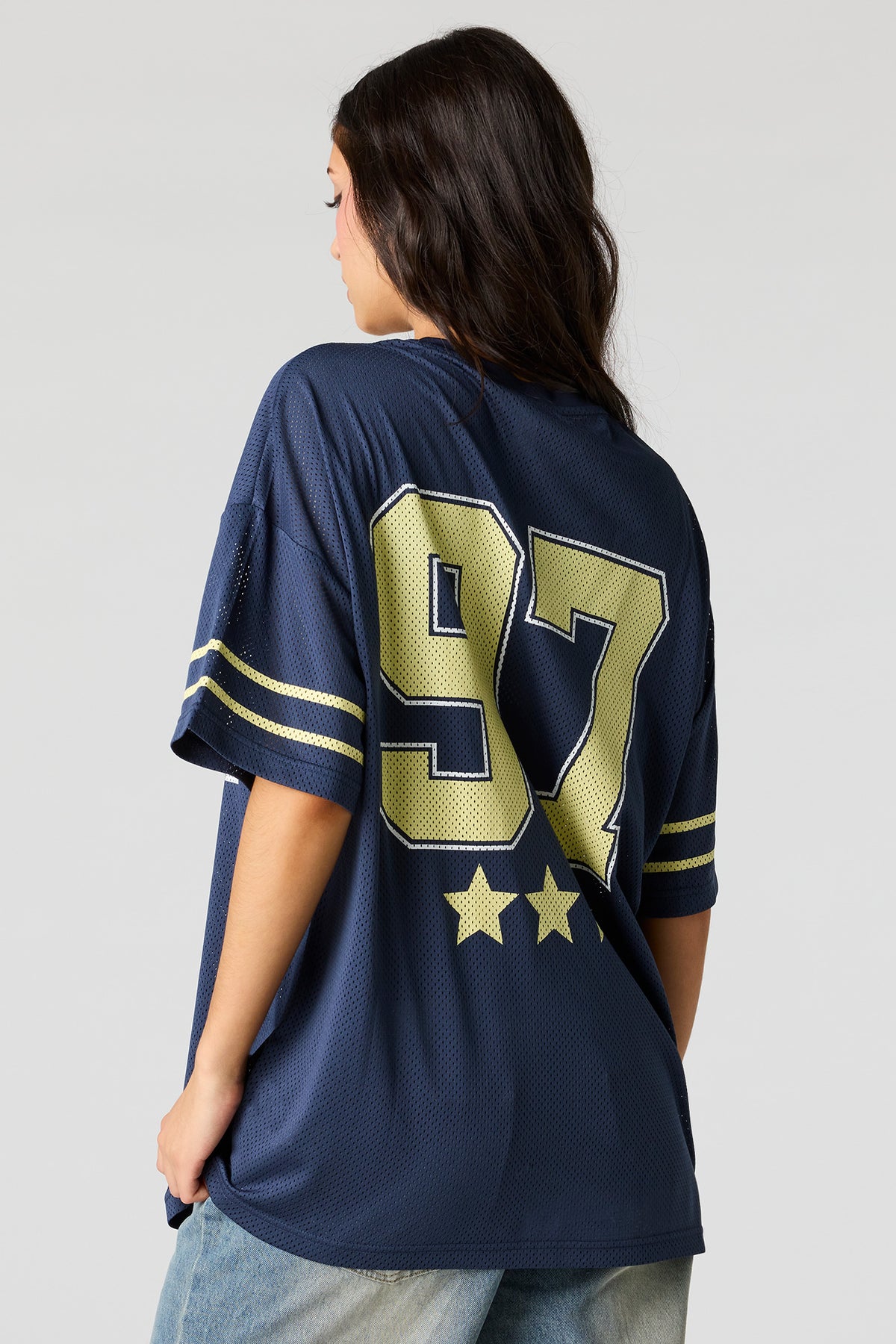 Alt View 2. Mesh Graphic V-Neck Jersey - Navy