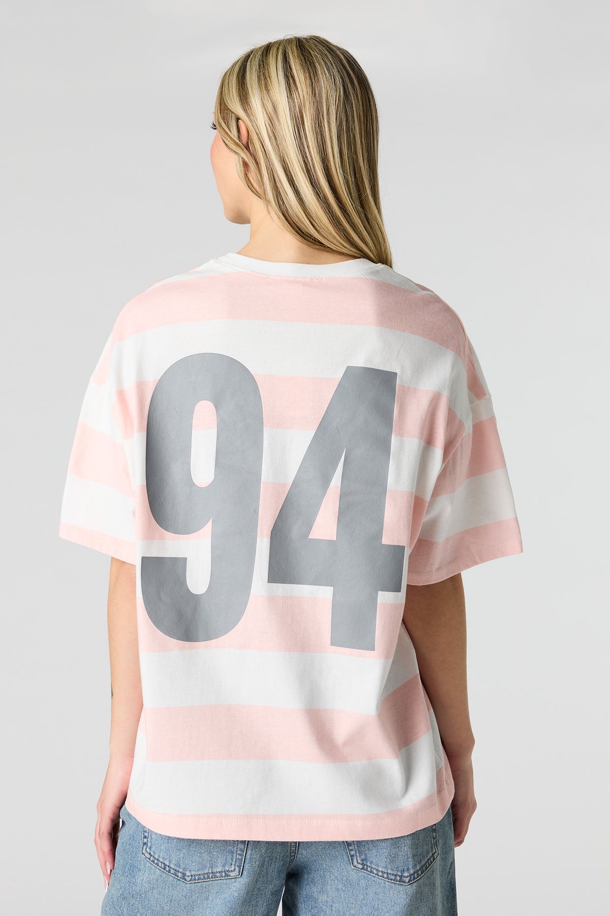 Alt View 2. Graphic Striped Boyfriend T-Shirt - Light Pink