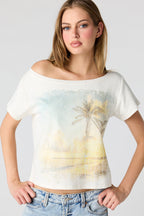 T-shirt imprimé à épaules dénudées
