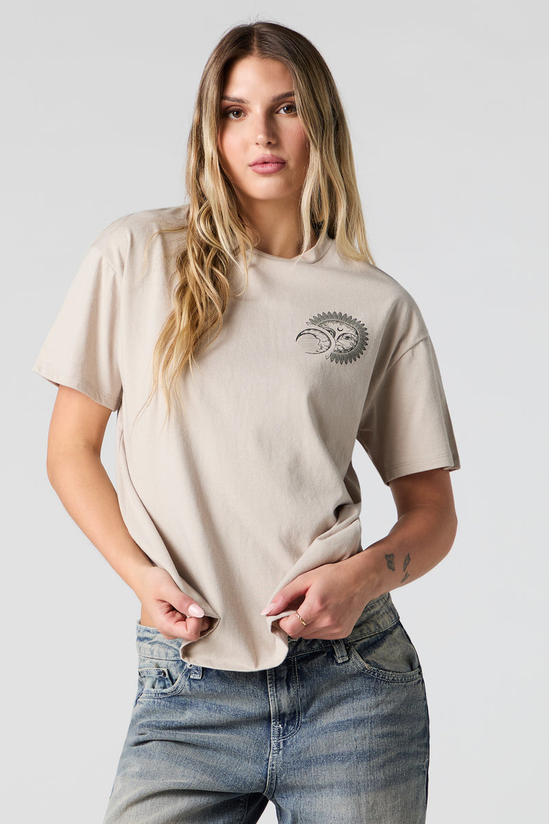 T-shirt coupe garçonne à imprimé Moon Phases