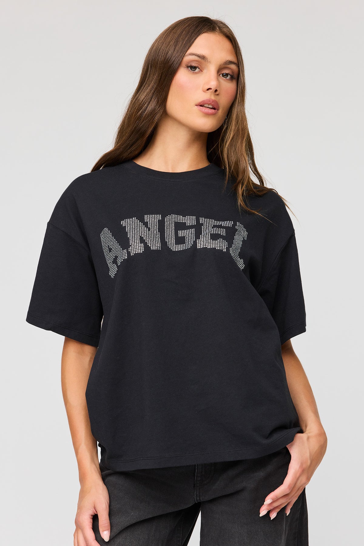 T-shirt de coupe garçonne orné de pierres du Rhin