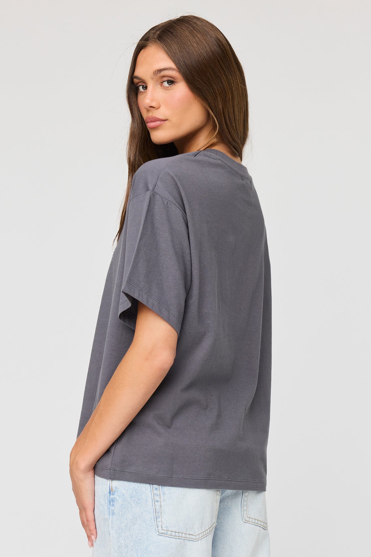 Alt View 2. Rhinestone Boyfriend T-Shirt - Dark Grey