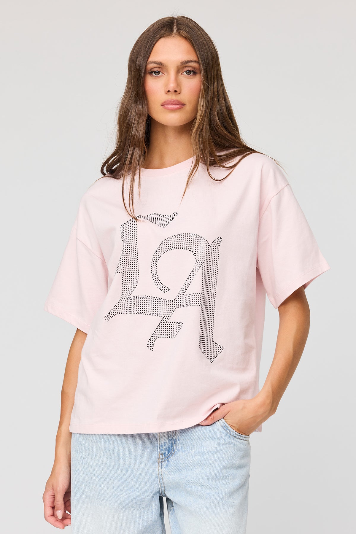 T-shirt de coupe garçonne orné de pierres du Rhin