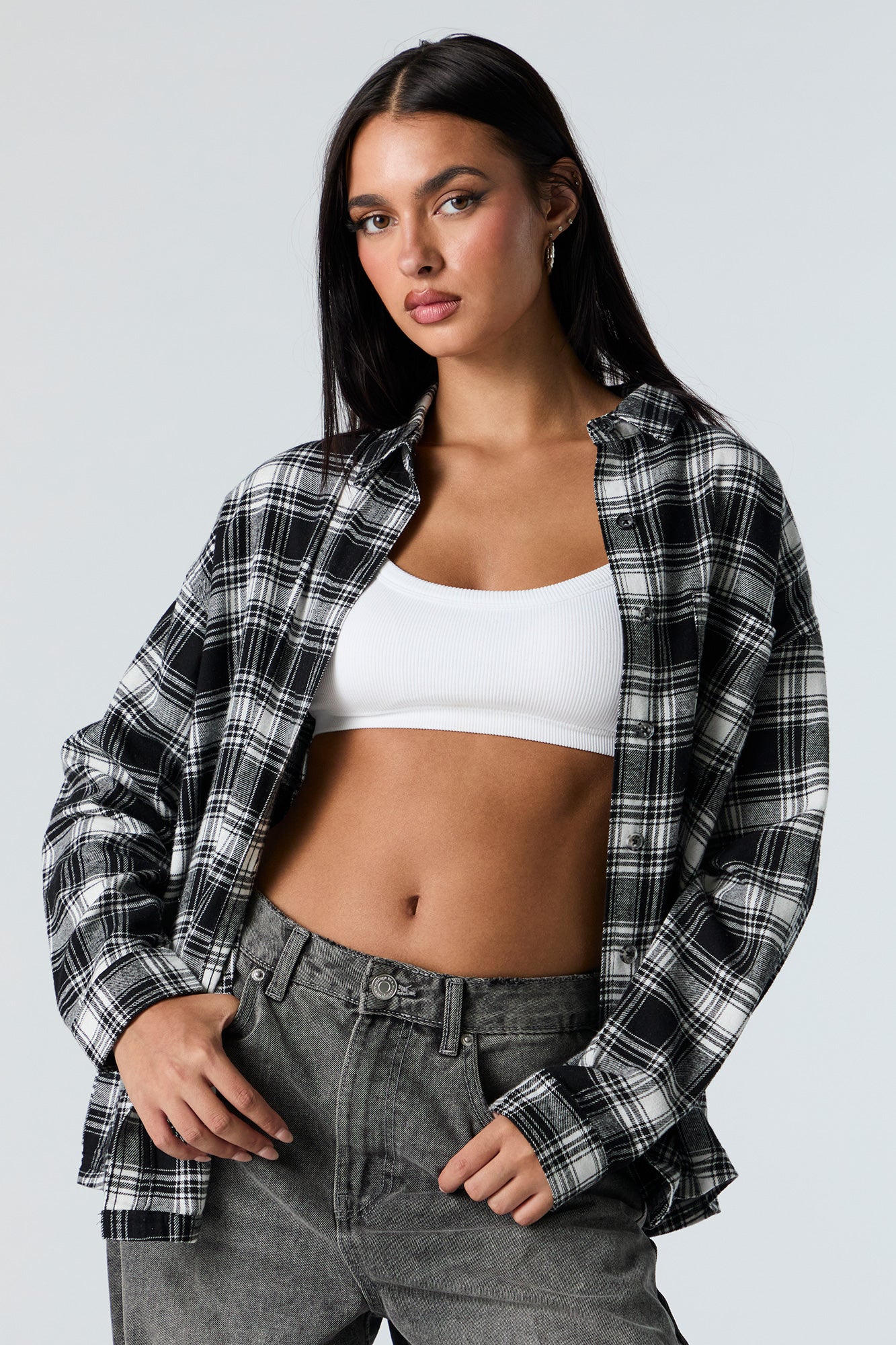 Plaid Flannel Button-Up Top