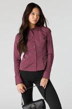 Collared Long Sleeve Slim Button-Up Top