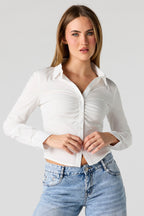 Long Sleeve Cinched Button-Up Top