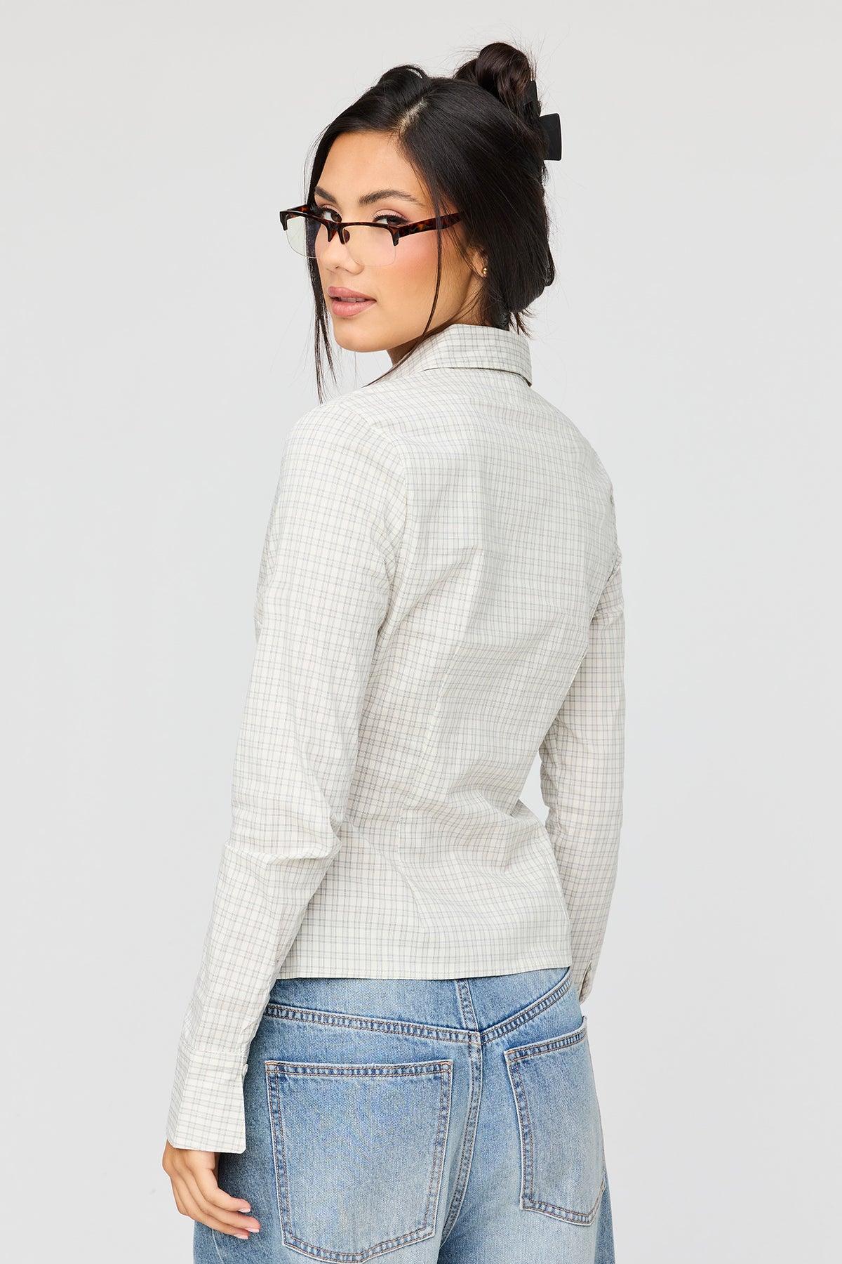 Alt View 2. Button-Up Slim Long Sleeve Top - Off White