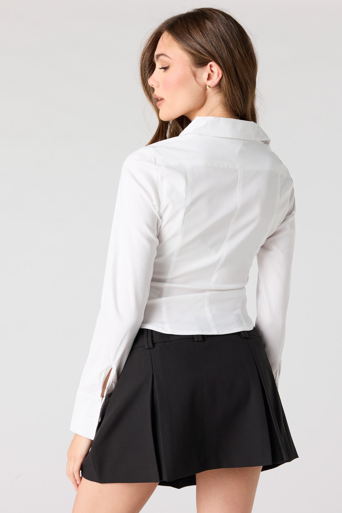 Alt View 2. 2-Way Zip-Up Long Sleeve Collared Top - White
