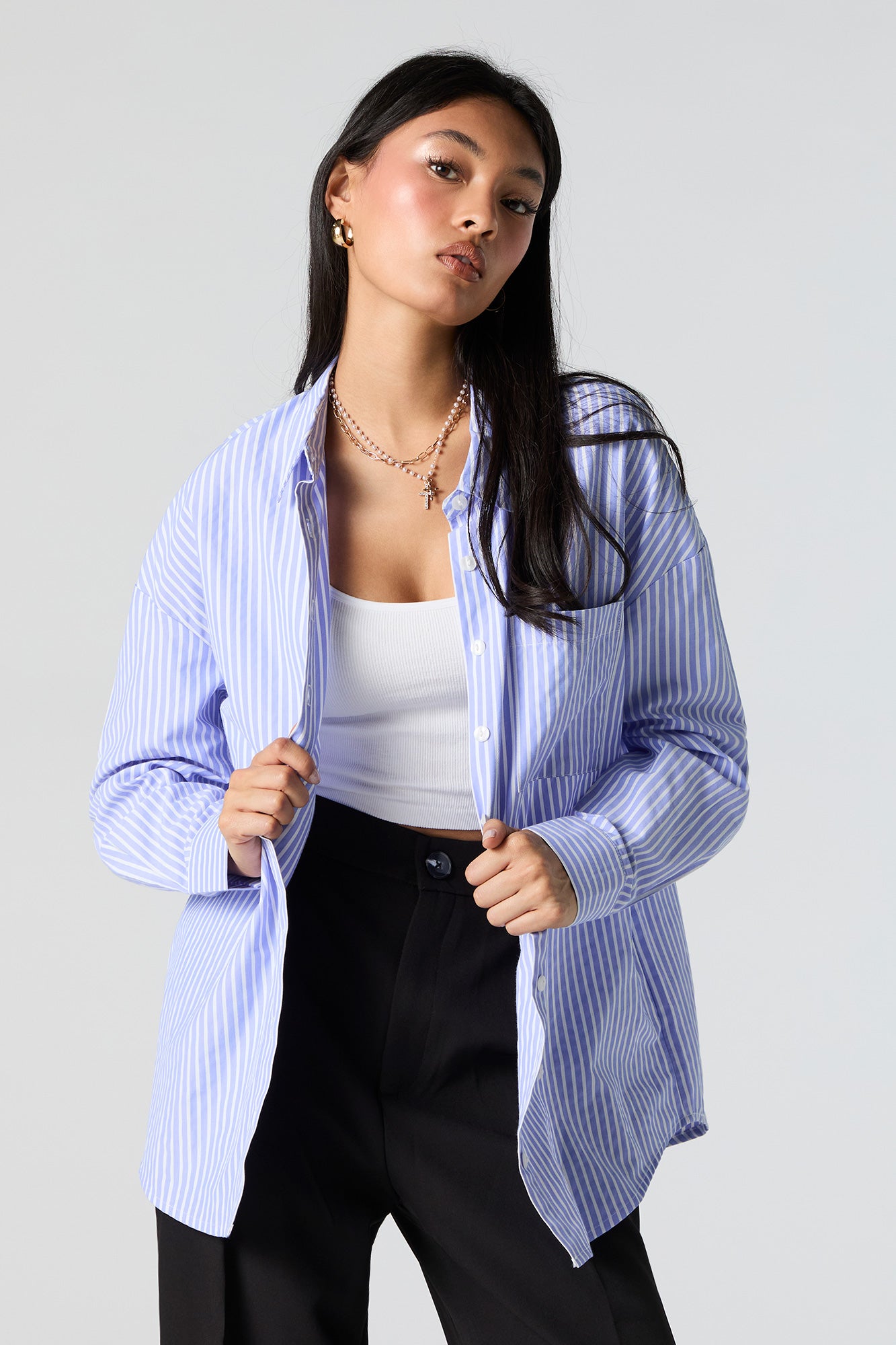 Striped Oversized Button-Up Top