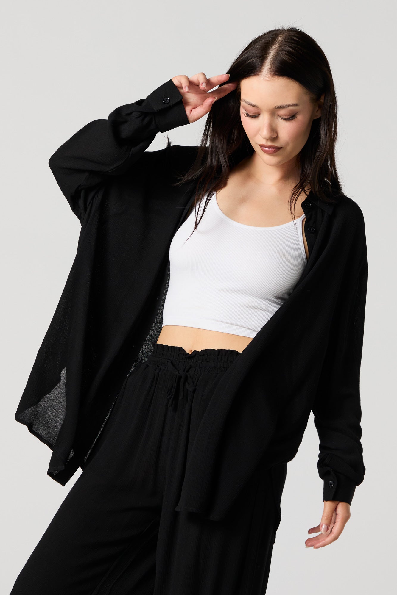 Textured Oversized Button-Up Top