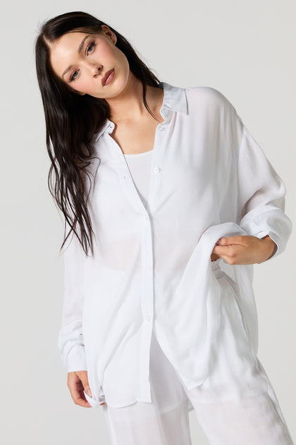 Textured Oversized Button-Up Top