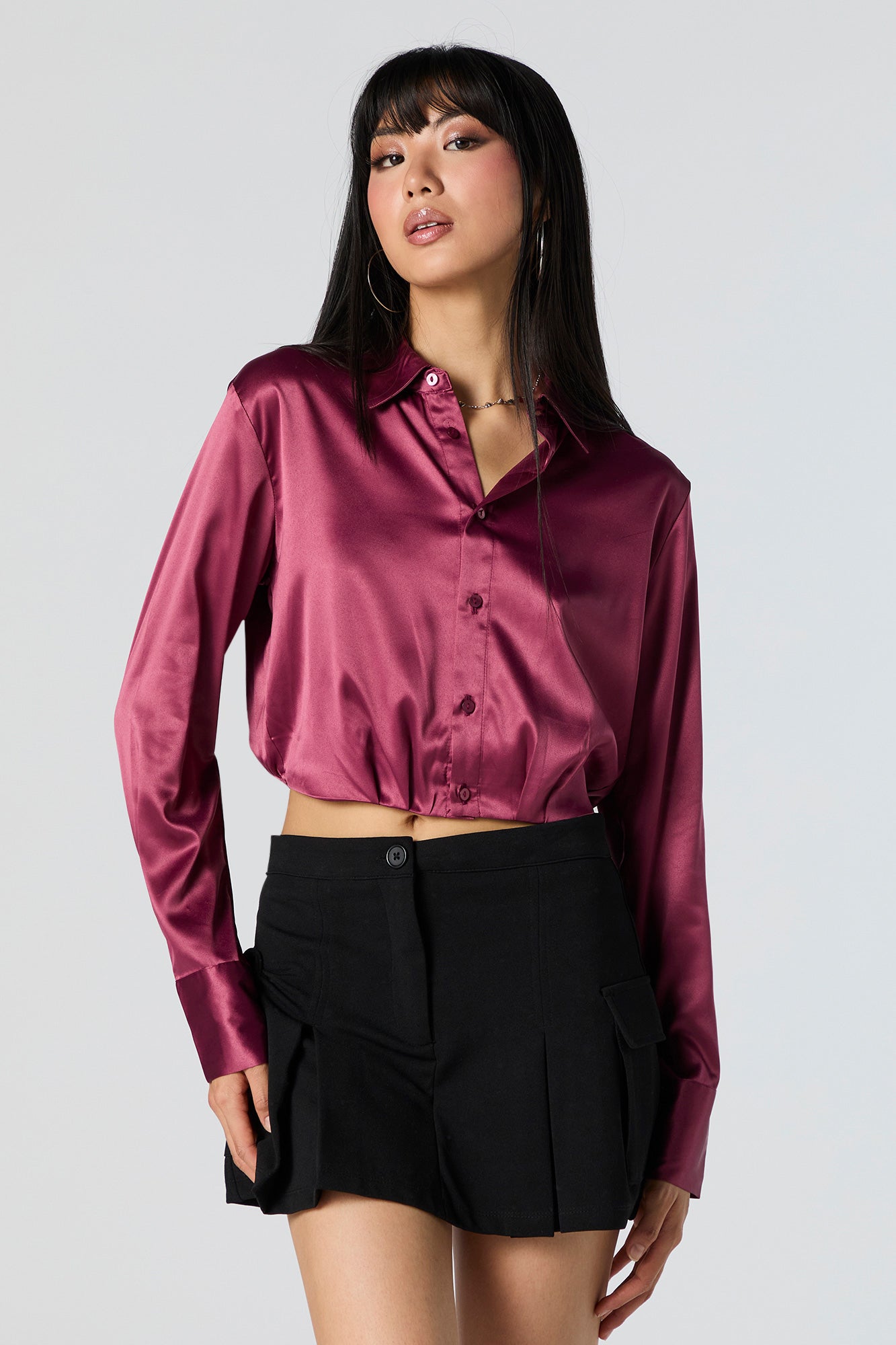 Satin Collared Crop Top