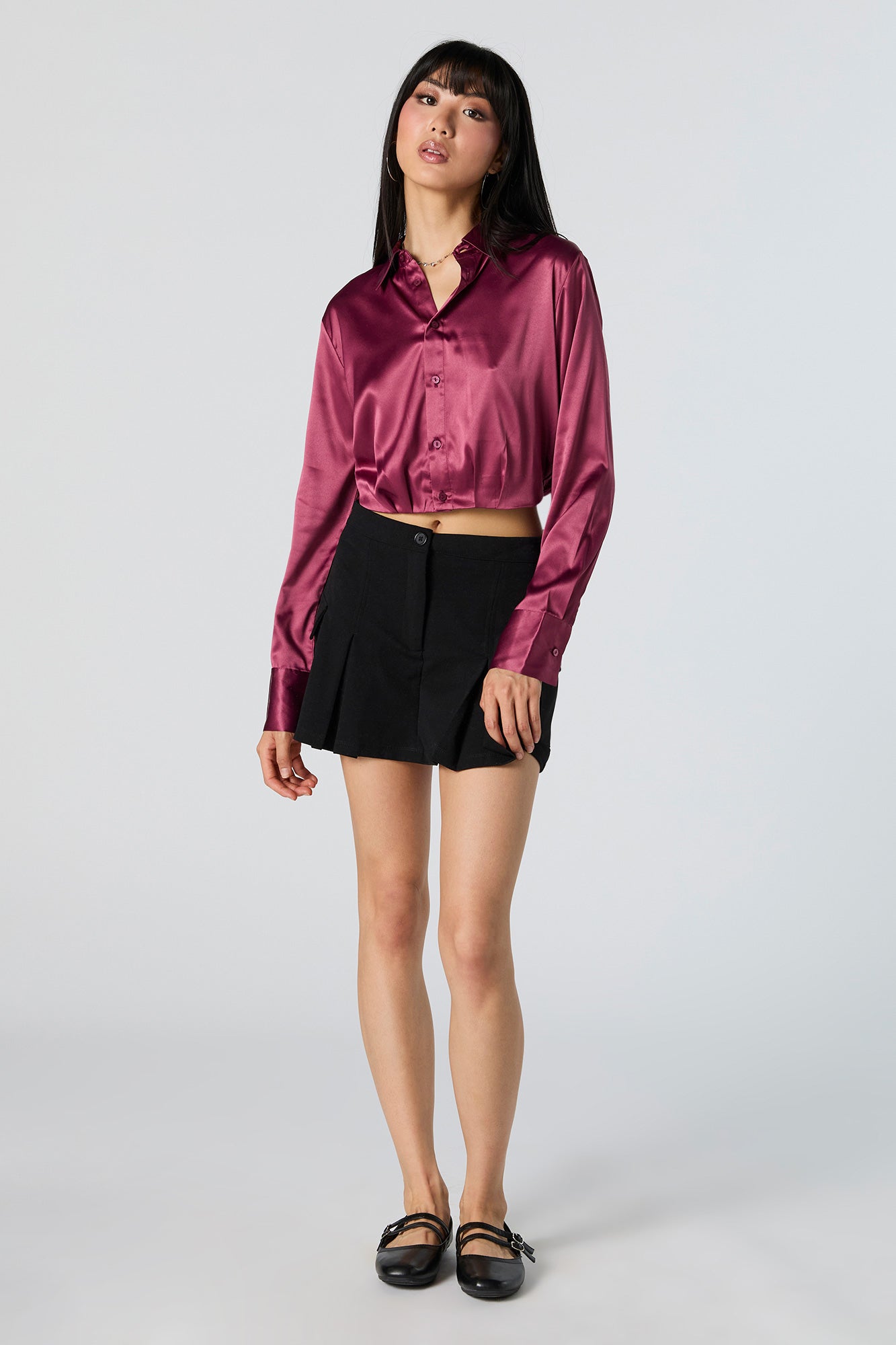 Satin Collared Crop Top