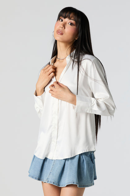 Satin Collared Long Sleeve Top