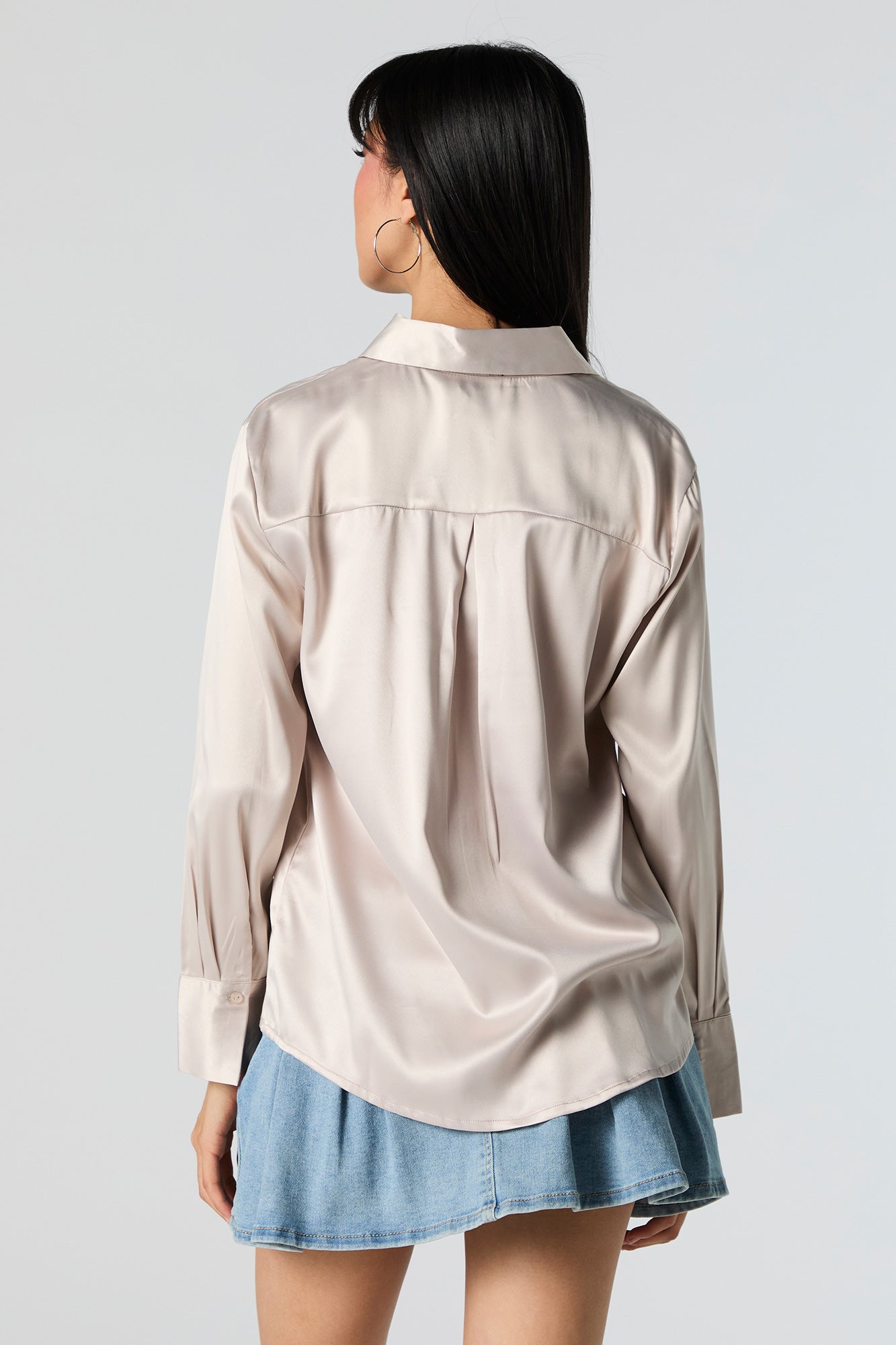 Satin Collared Long Sleeve Top